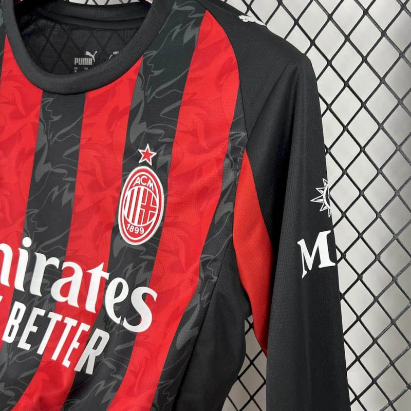 2025/2026 Long Sleeve AC Milan Home Soccer Jersey 1:1 Thai Quality